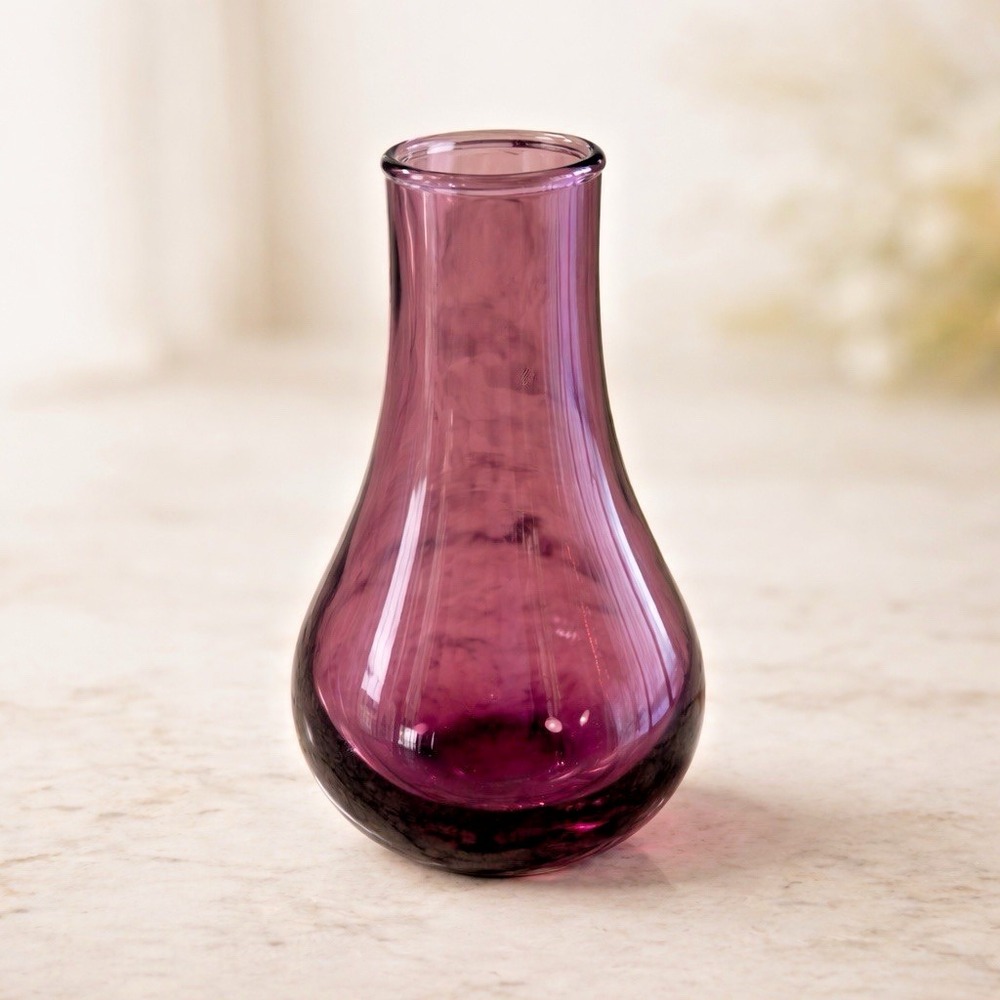 Vintage Amethyst Art Glass Bud Vase 5" Purple Thick Base‎ MCM
